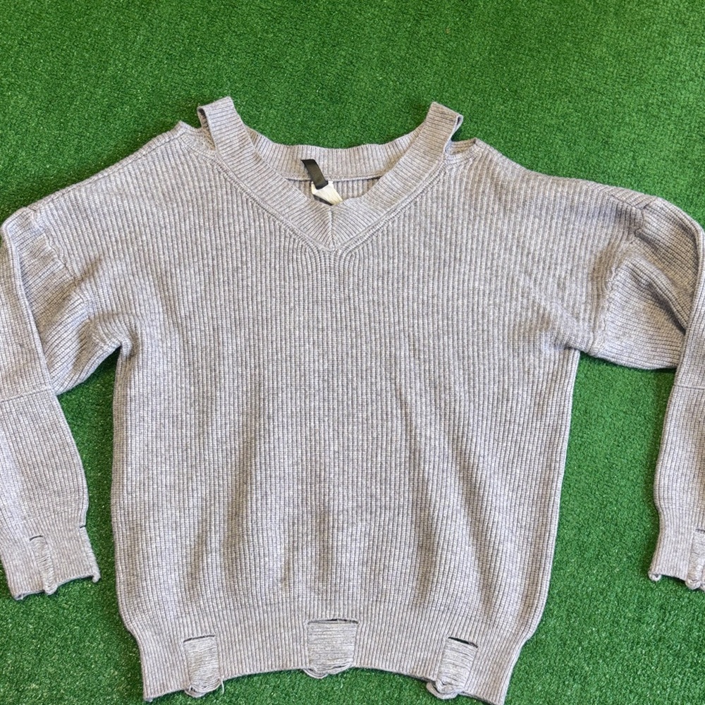 Pinklicious Gray V-Neck distressed Women's Sweater